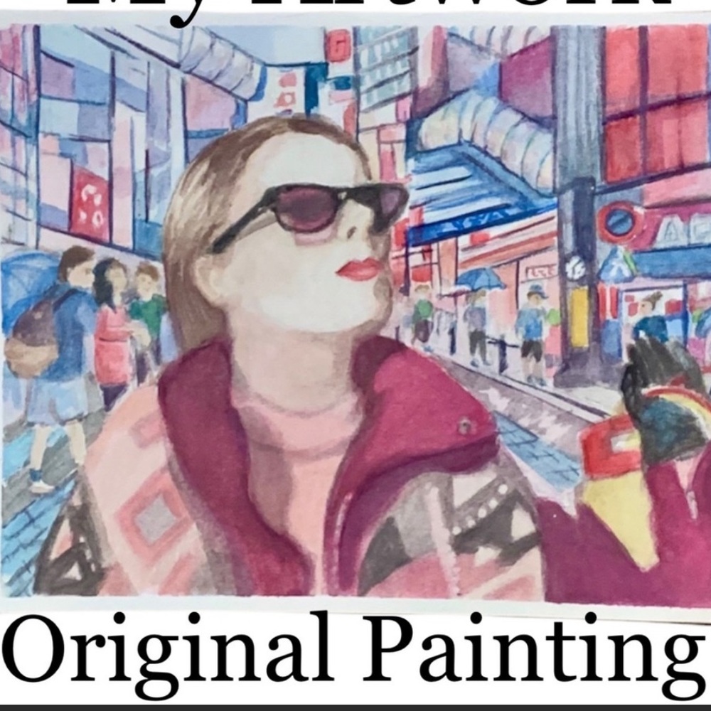 HAND CRAFTED ⭐️HP! Original Painting, watercolor Impressionism, “Shopping Trip”